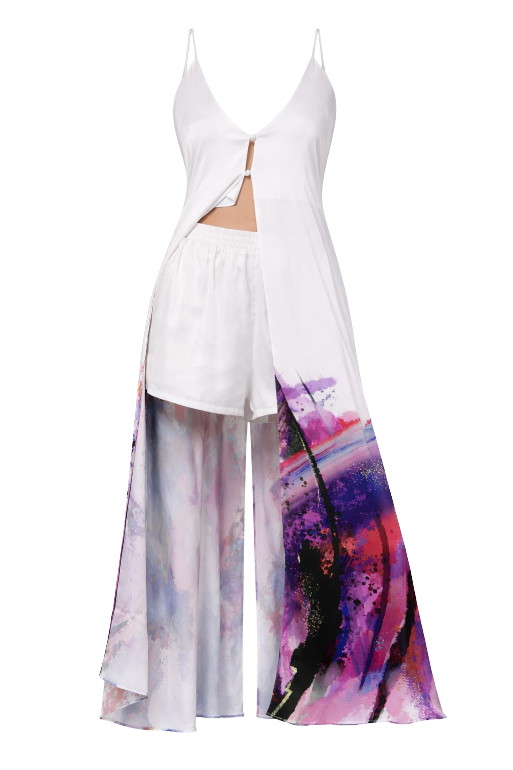 Positano Beach Over Dress in Brushstroke Print on Snow White