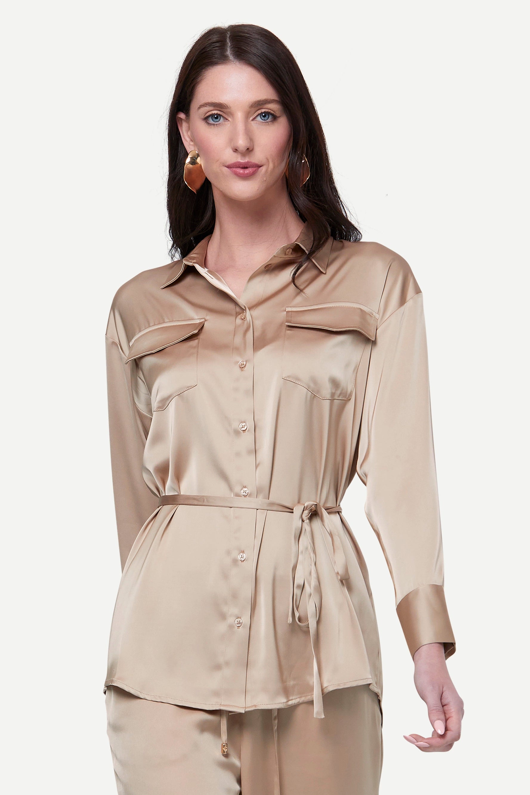 Zafur Baron Satin Blouse in Gold