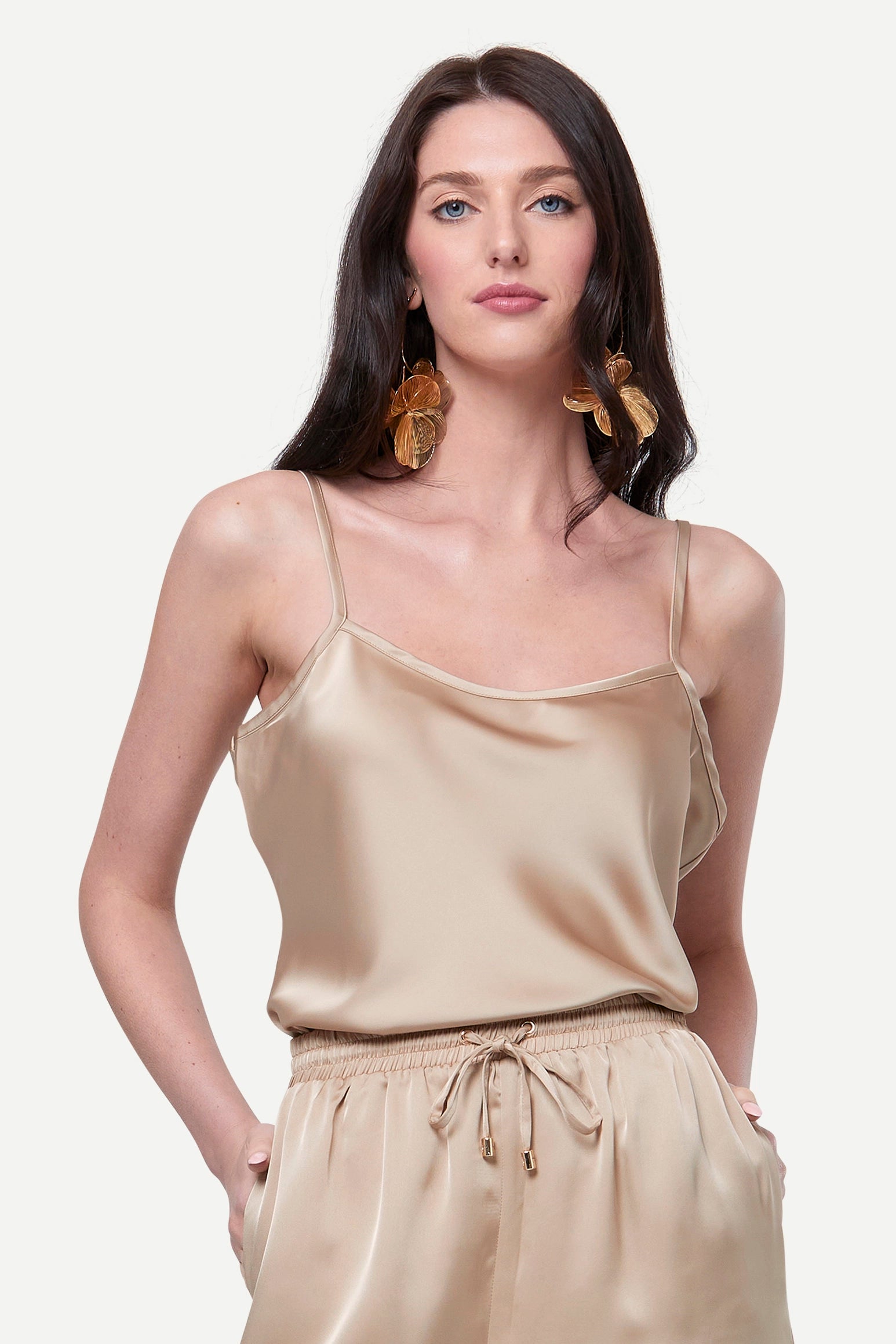 Zafur Satin Camisole Top in Gold