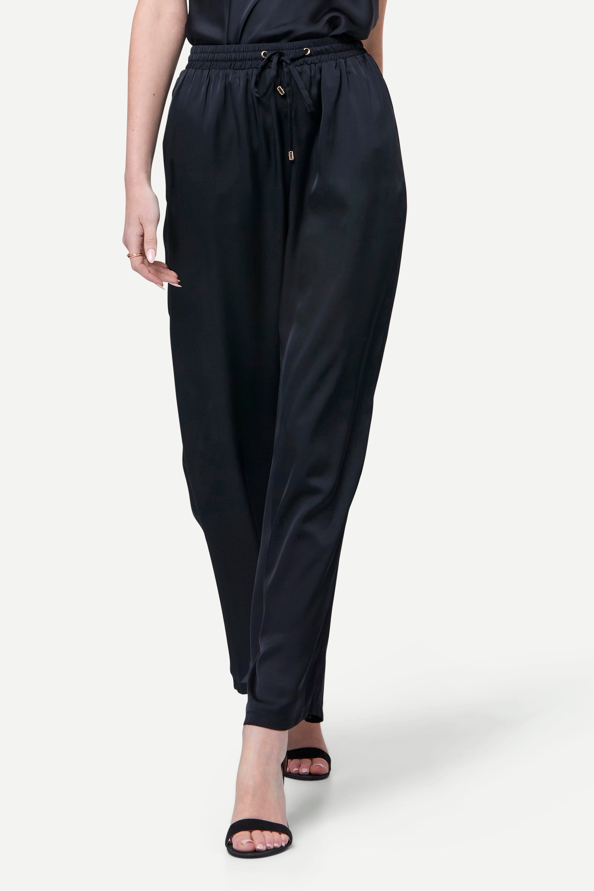 Zafur's Mayfair Satin Trousers in Black