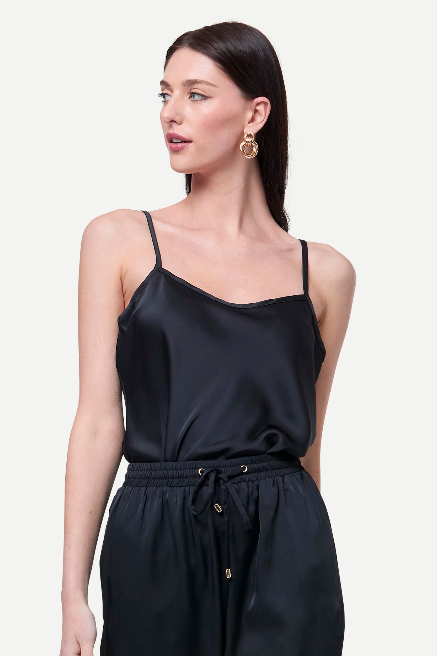 Zafur Satin Camisole Top in Black