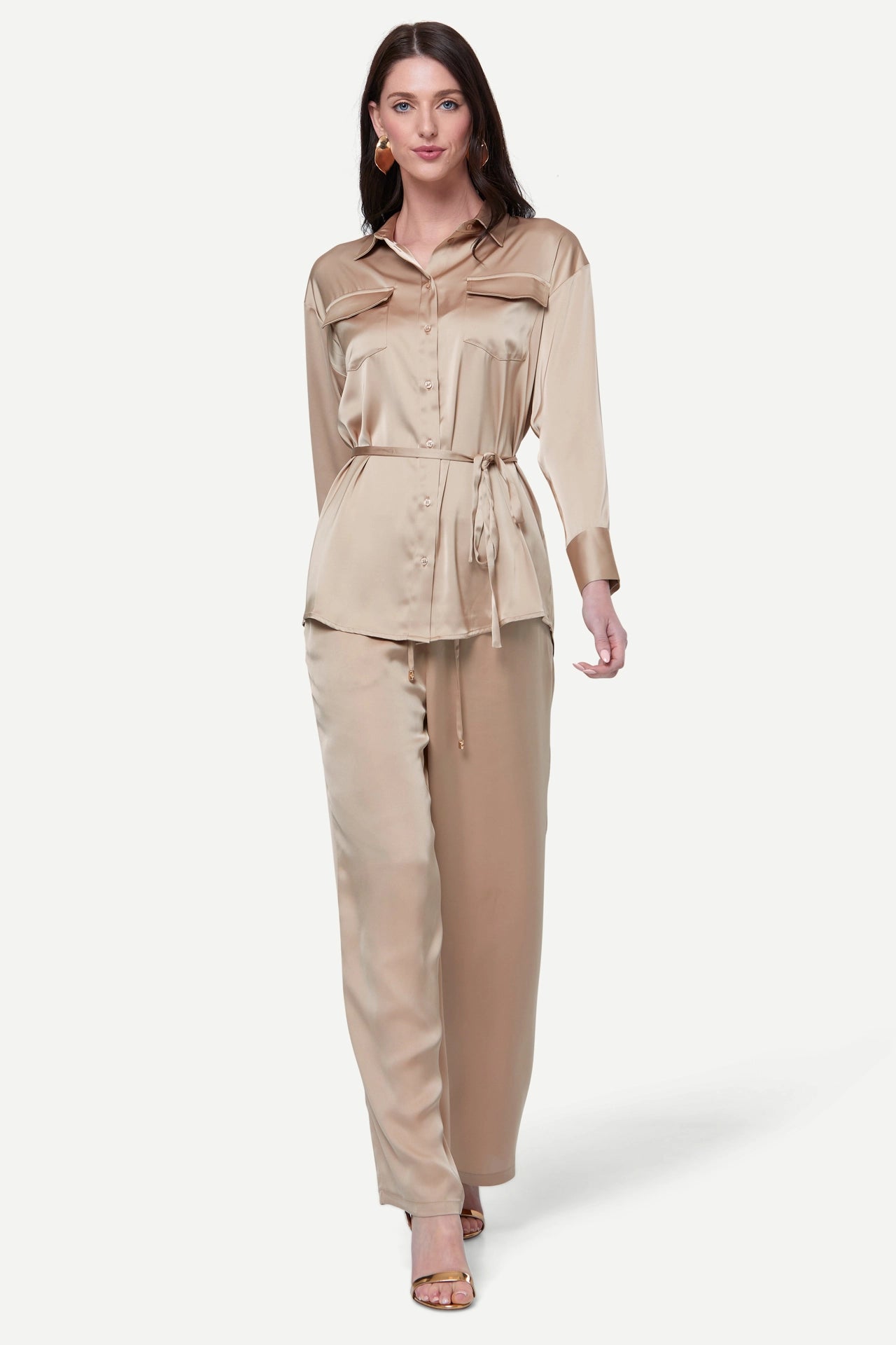 Zafur Baron Satin Blouse in Gold