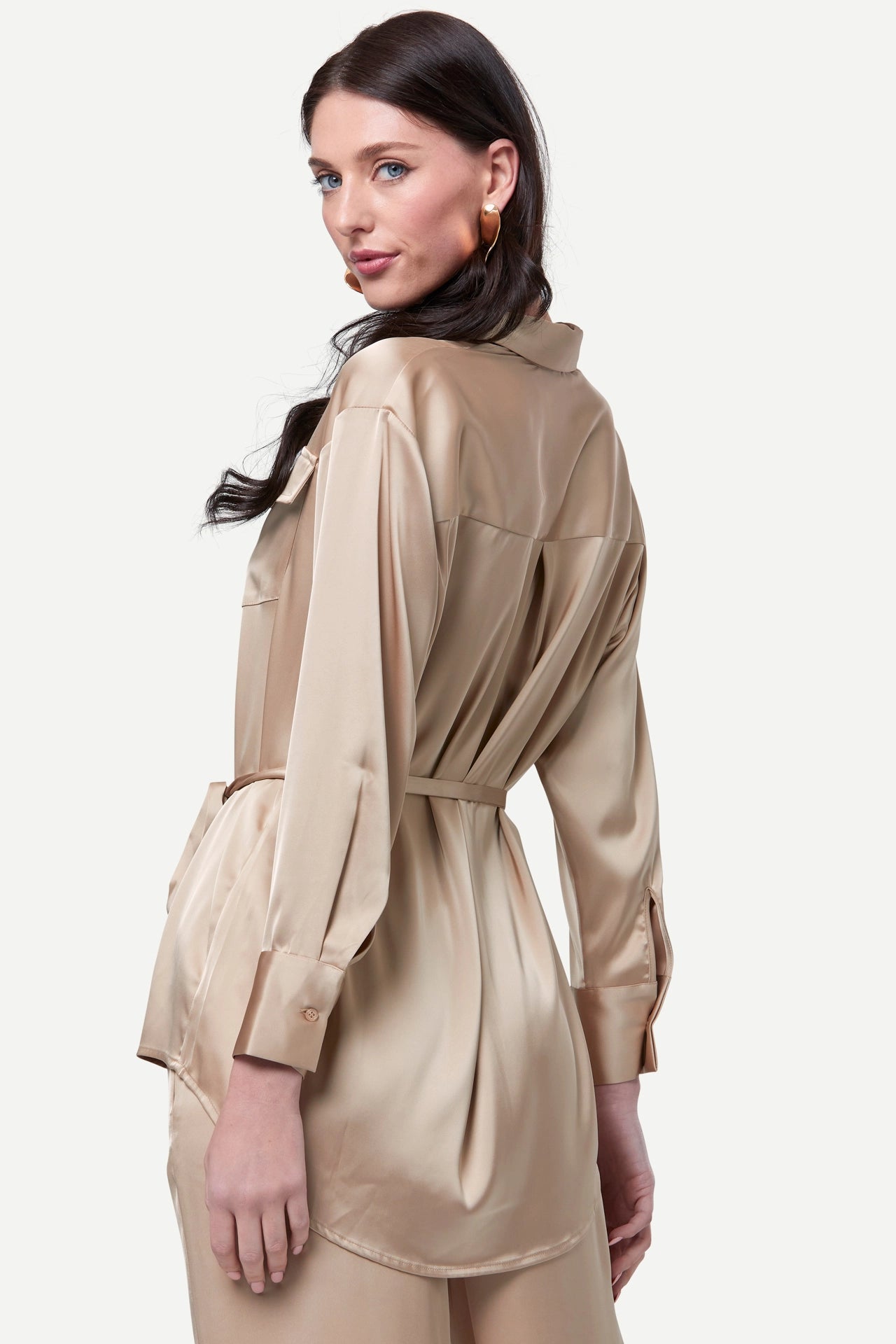 Zafur Baron Satin Blouse in Gold