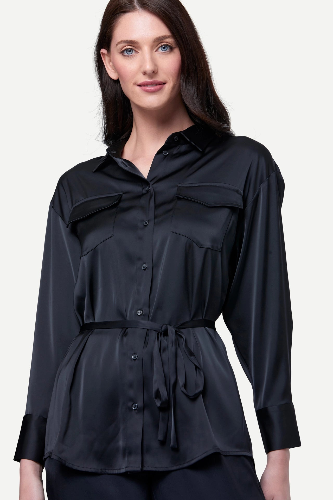 Zafur Baron Satin Blouse in Black