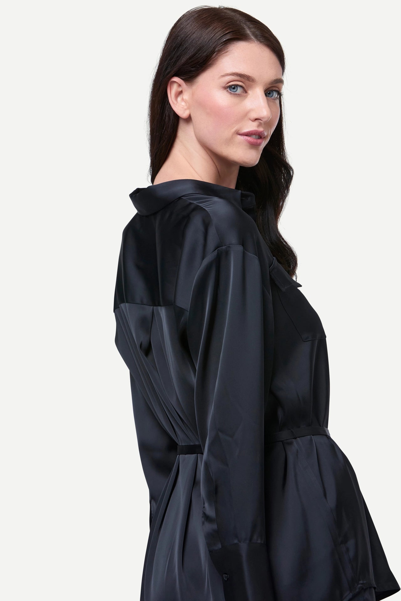 Zafur Baron Satin Blouse in Black