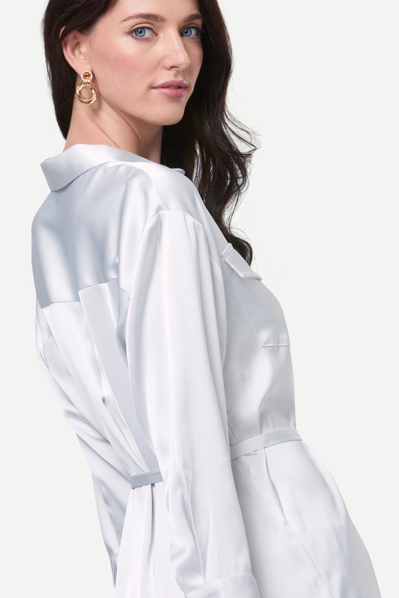 Zafur Baron Satin Blouse in White