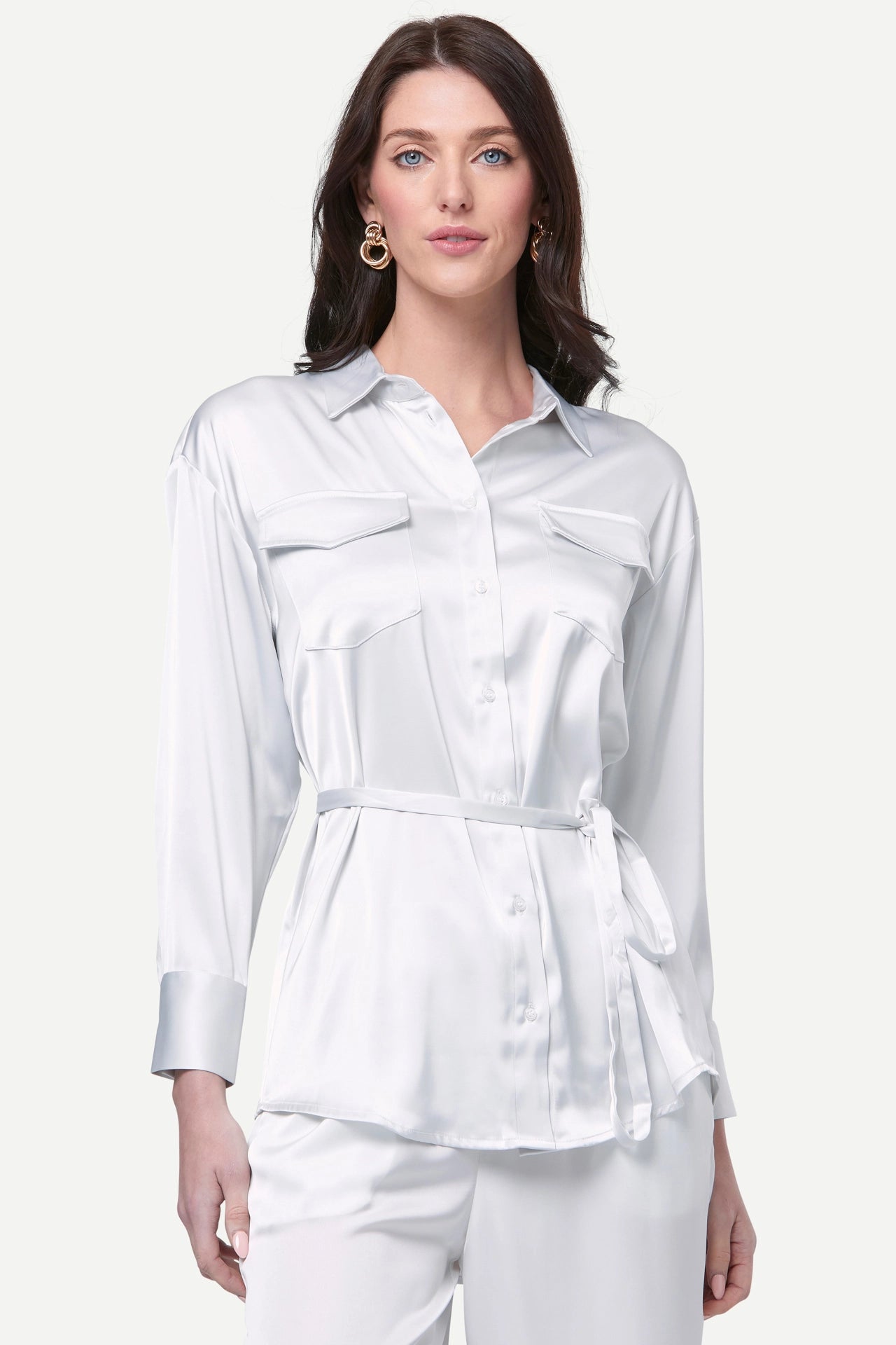 Zafur Baron Satin Blouse in White