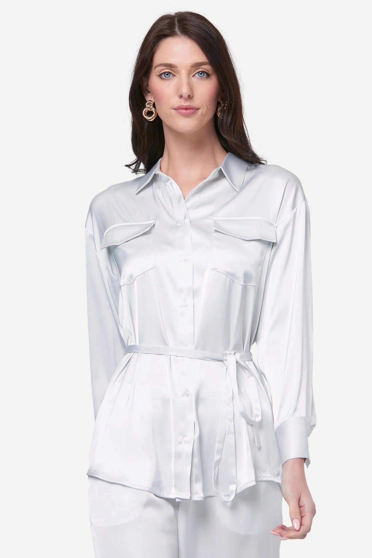 Zafur Baron Satin Blouse in White