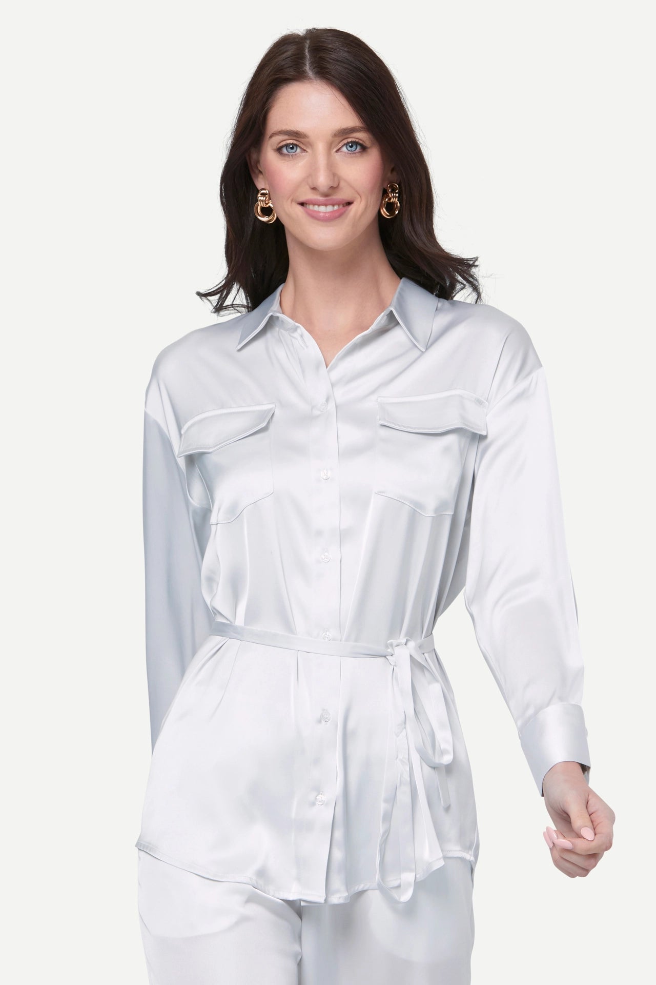 Zafur Baron Satin Blouse in White