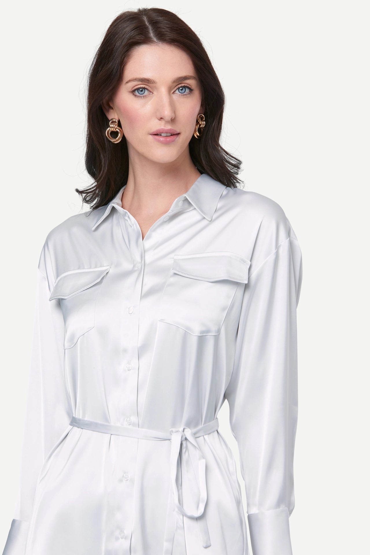 Zafur Baron Satin Blouse in White