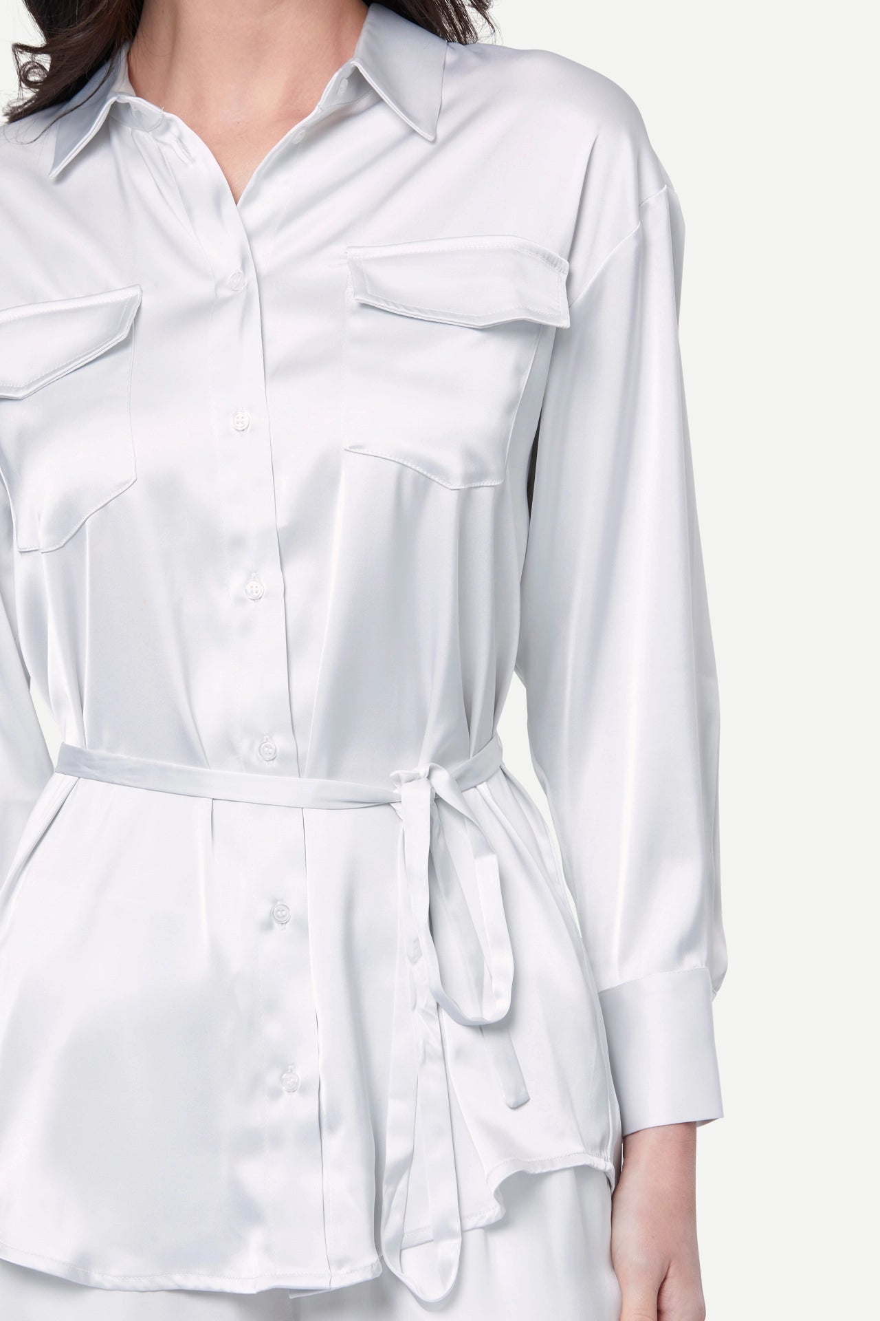 Zafur Baron Satin Blouse in White
