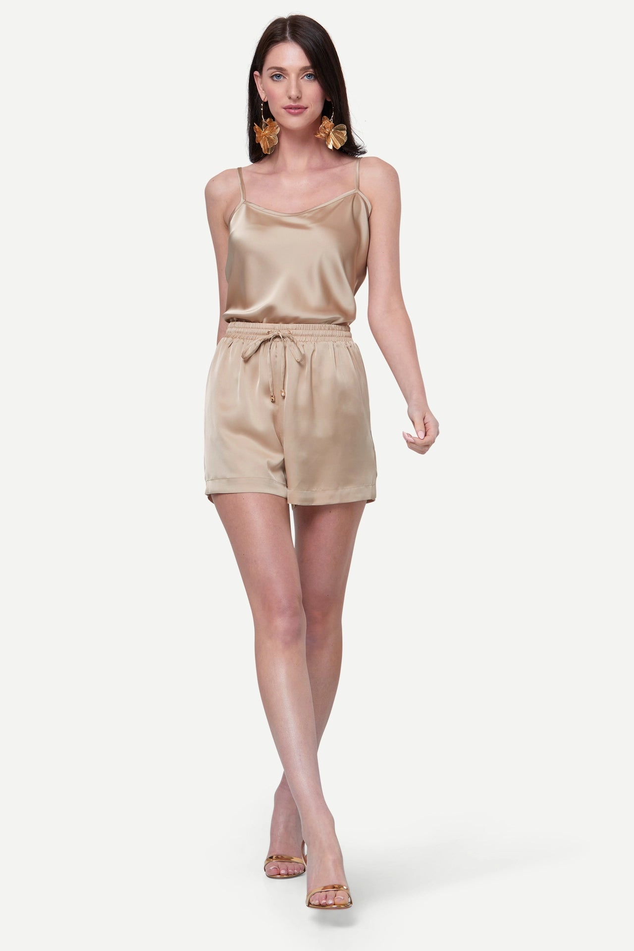 Zafur Satin Camisole Top in Gold