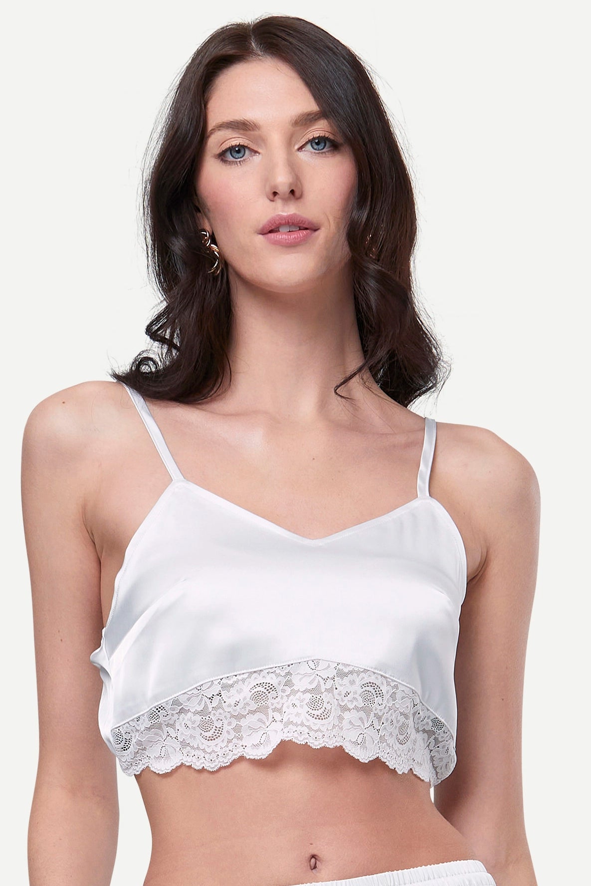 Zafur Satin Bralette Cami Crop Top in White