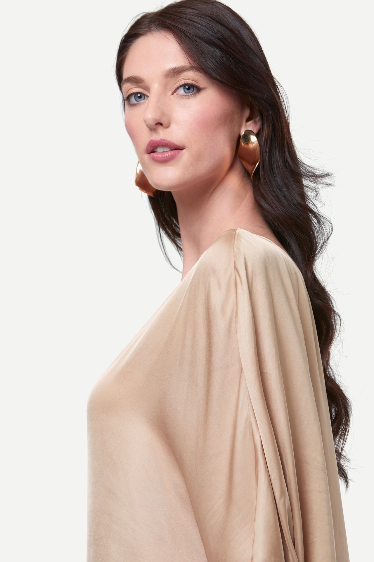 Zafur Off The Shoulder Satin Blouse in Gold