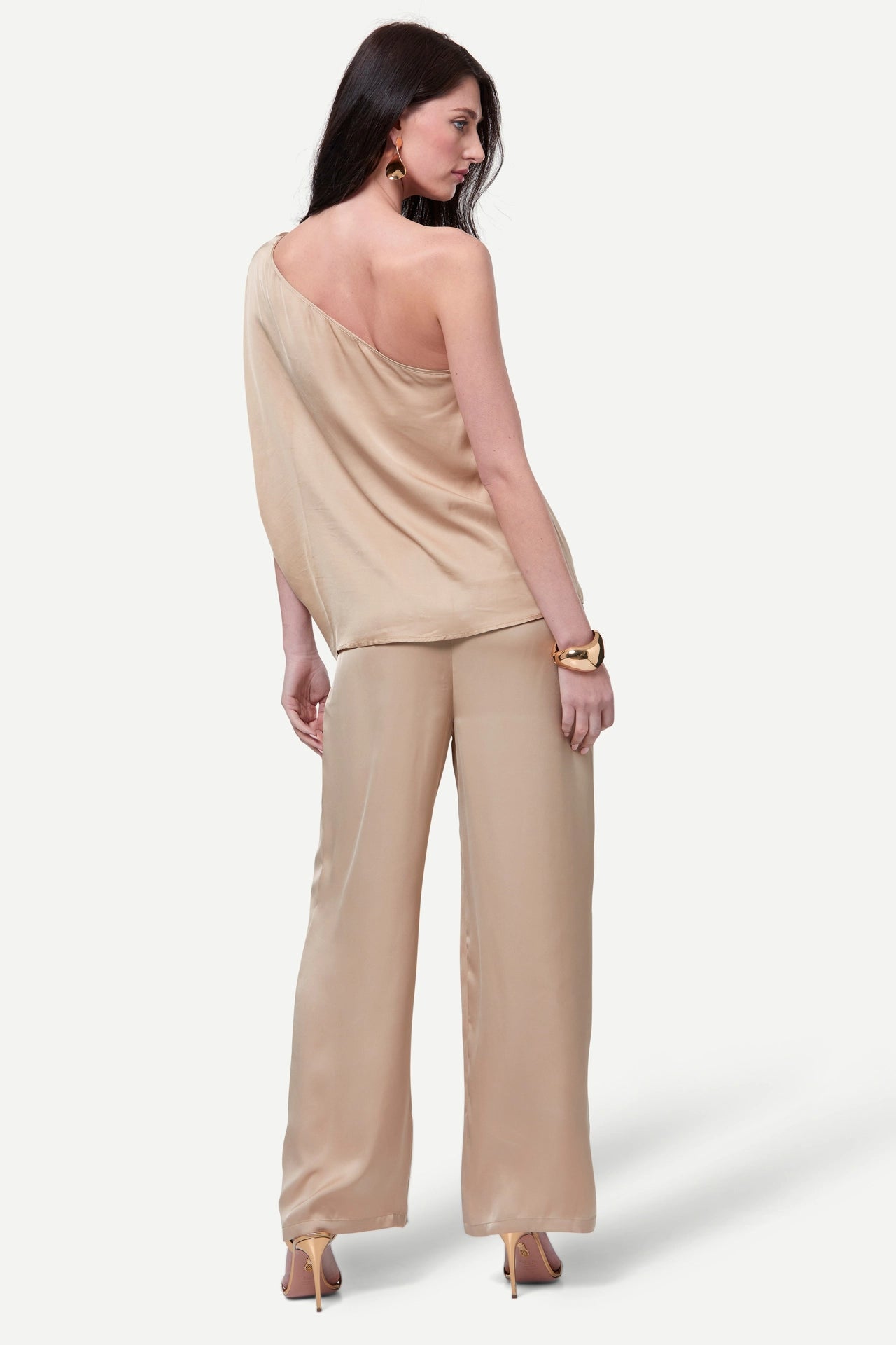 Zafur Off The Shoulder Satin Blouse in Gold