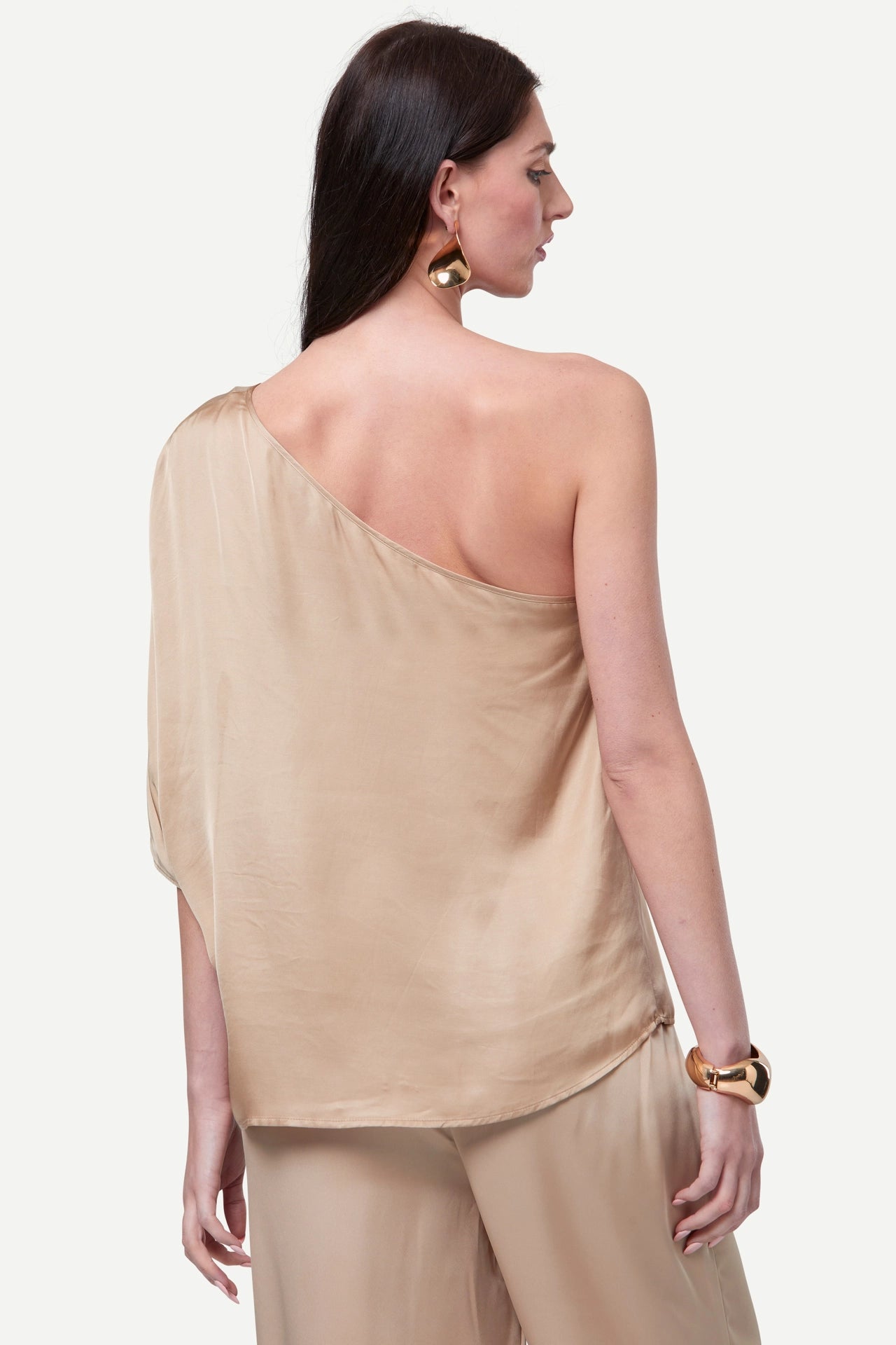 Zafur Off The Shoulder Satin Blouse in Gold