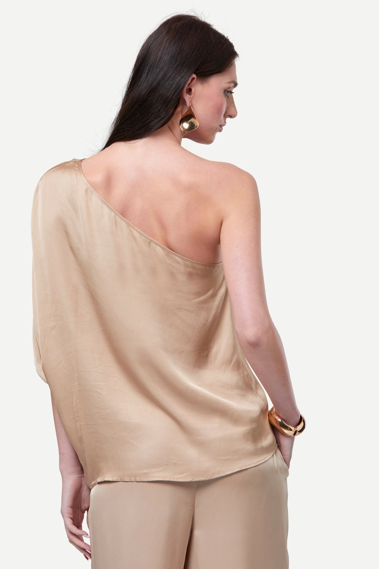 Zafur Off The Shoulder Satin Blouse in Gold