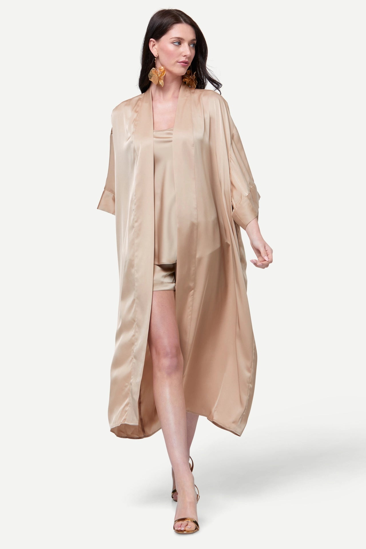 Zafur Destiny Satin Kimono in Gold