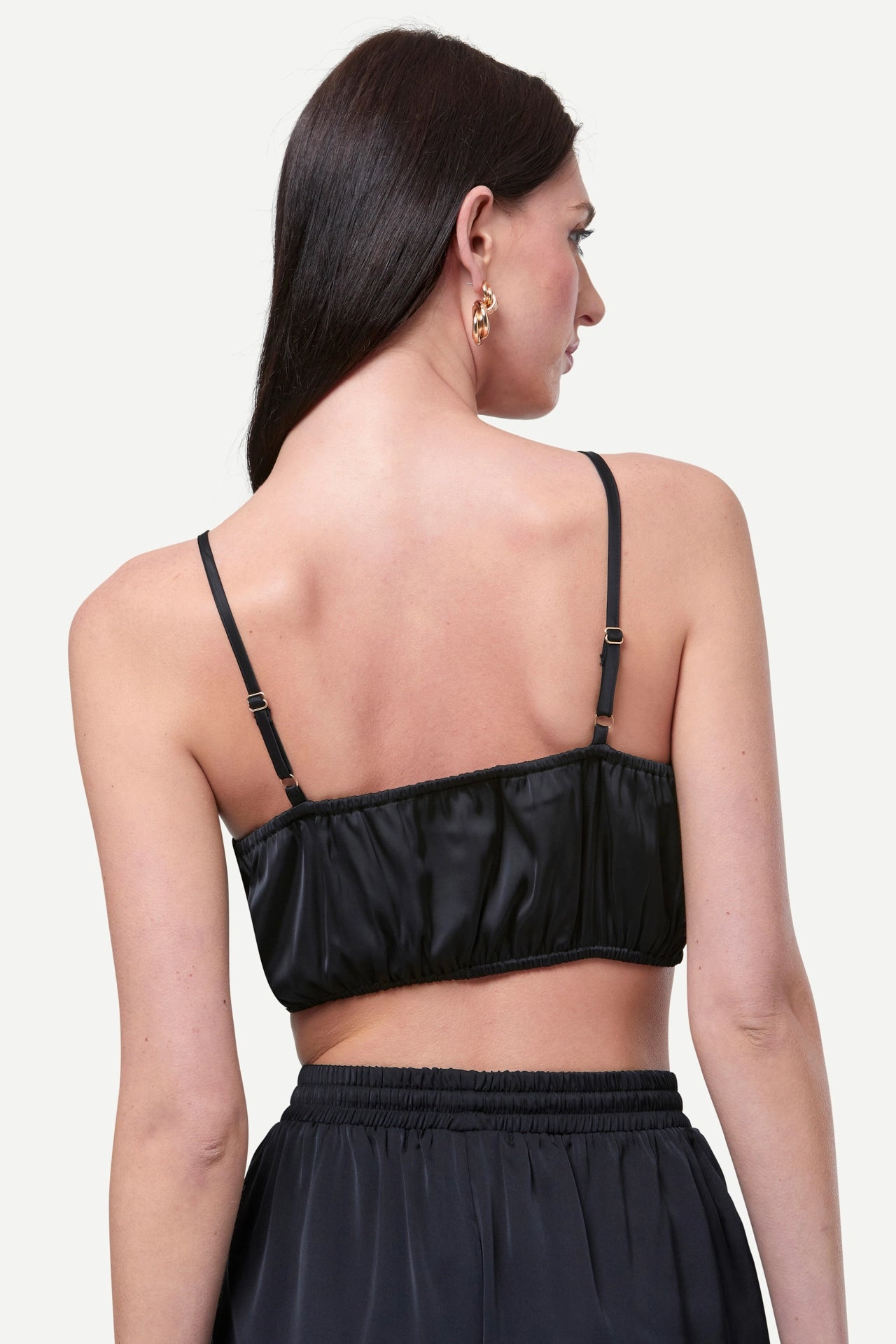 Zafur Satin Bralette Cami Crop Top in Black