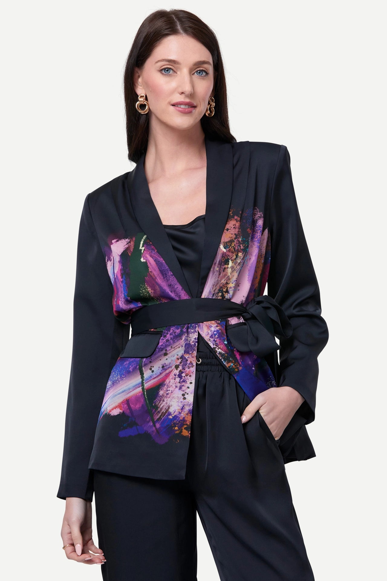 Zafur's Mayfair Blazer in Flower Print Black