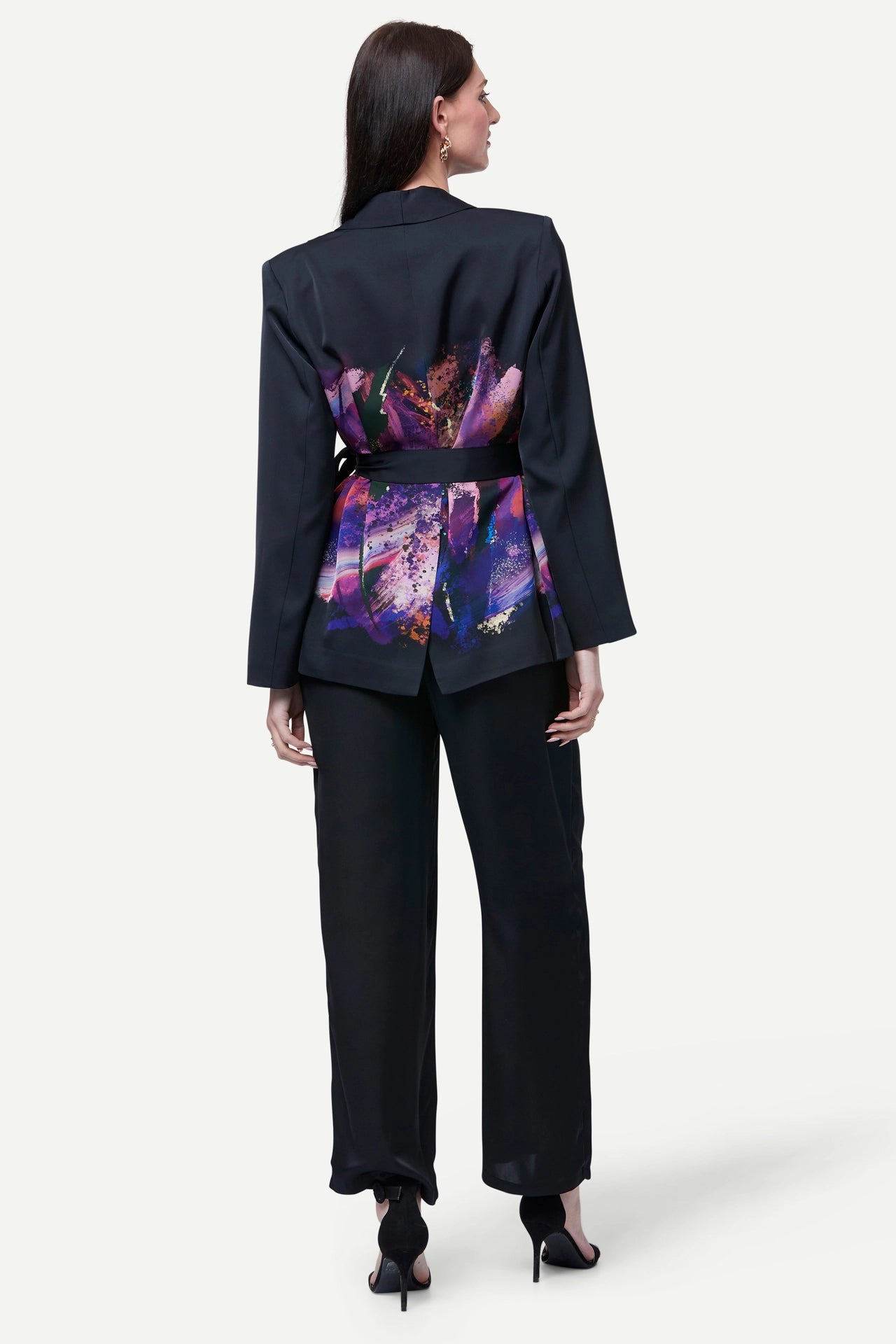 Zafur's Mayfair Blazer in Flower Print Black