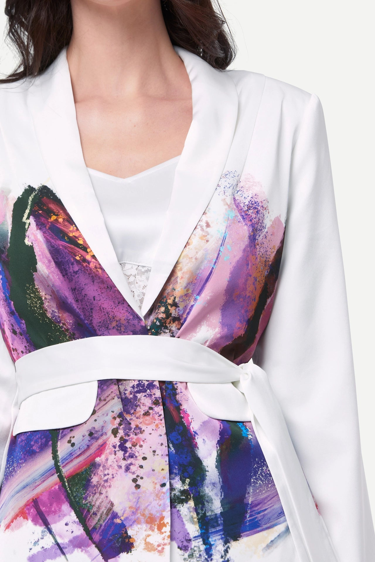 Zafur's Mayfair Blazer in Brushstroke Print White