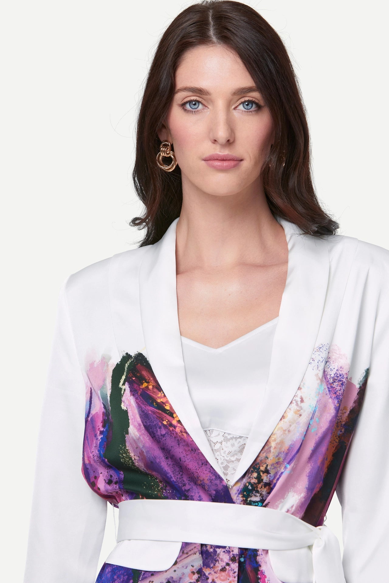 Zafur's Mayfair Blazer in Brushstroke Print White
