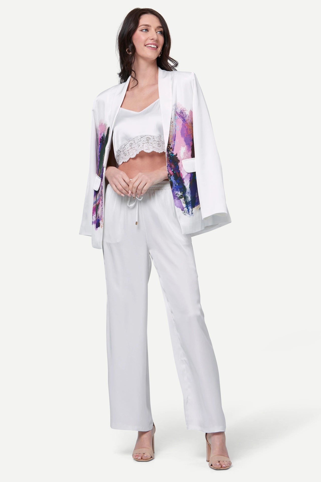 Zafur's Mayfair Blazer in Brushstroke Print White