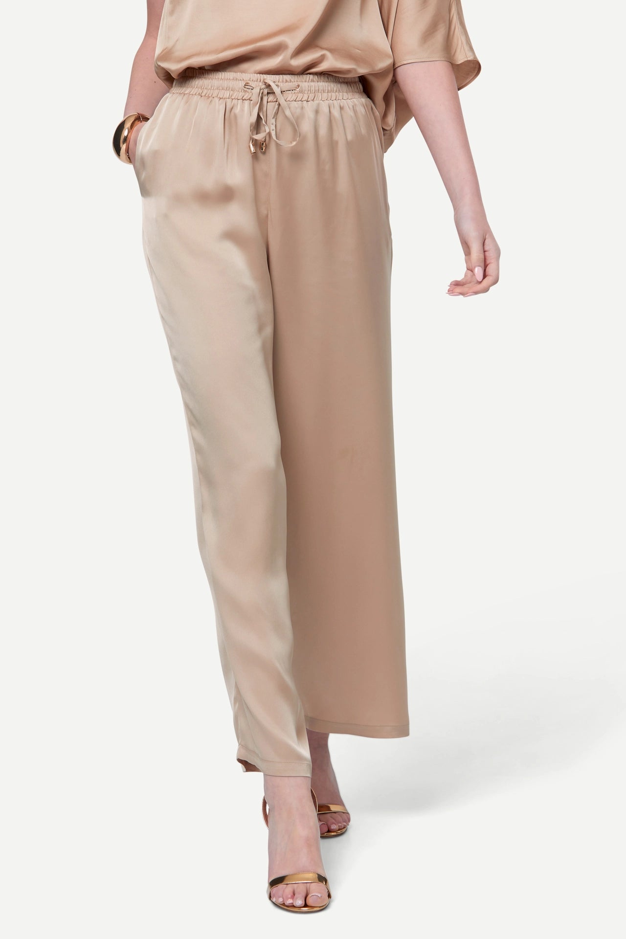 Zafur Mayfair Satin Trousers in Gold