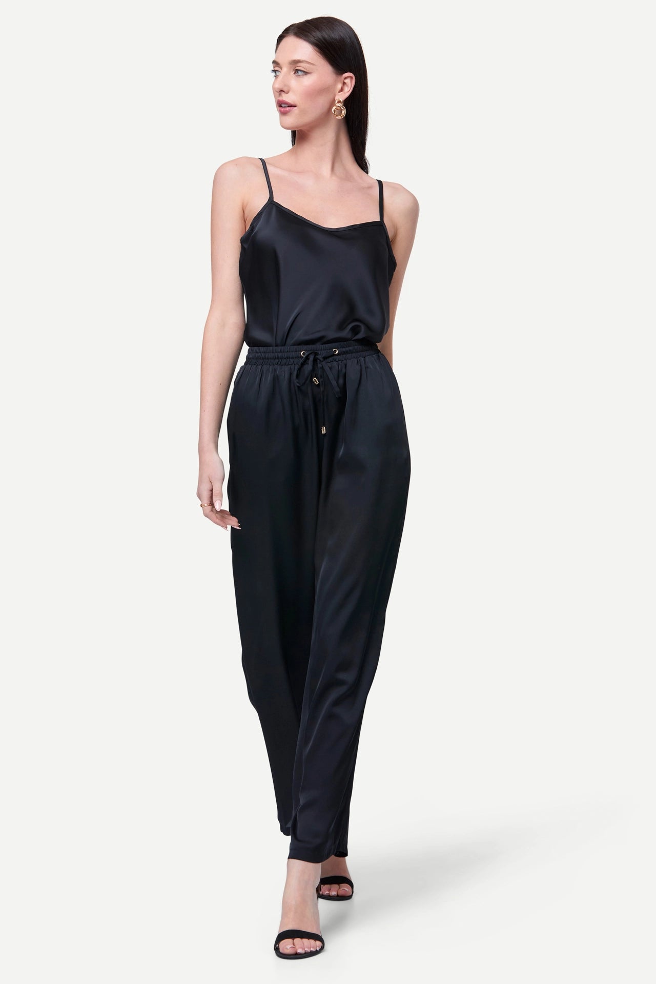 Zafur Satin Camisole Top in Black