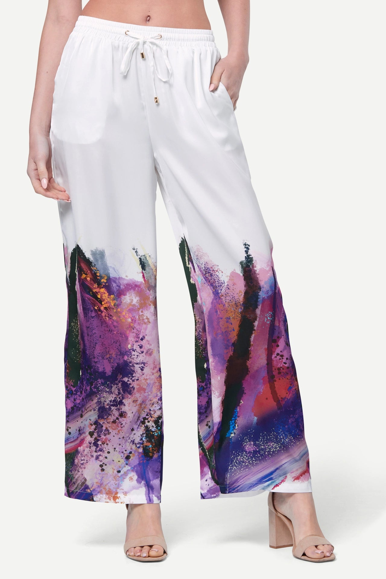 Zafur's Mayfair Satin Trousers in Brushstroke Print