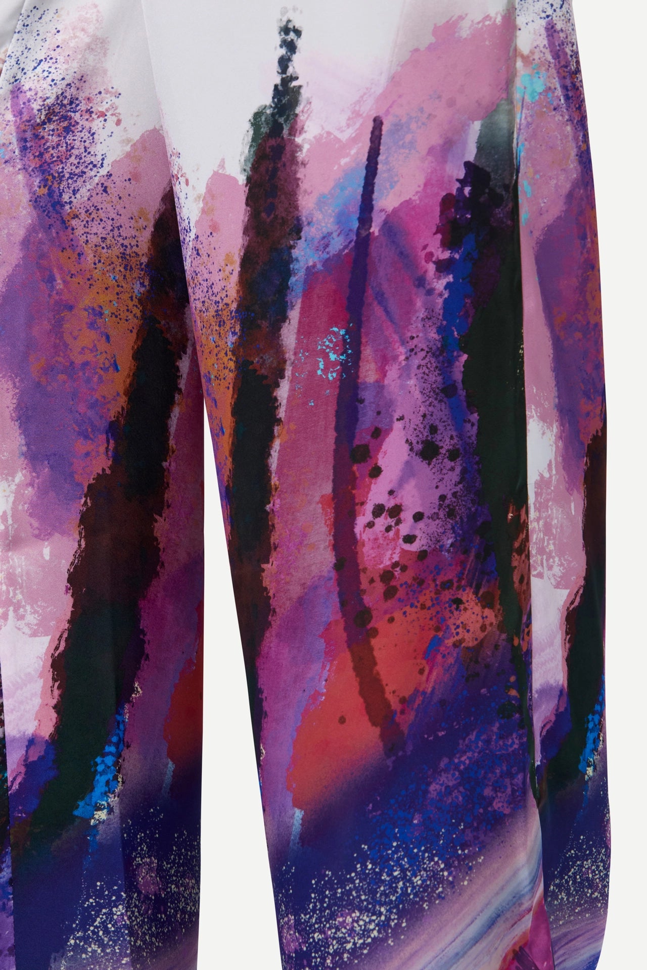 Zafur's Mayfair Satin Trousers in Brushstroke Print