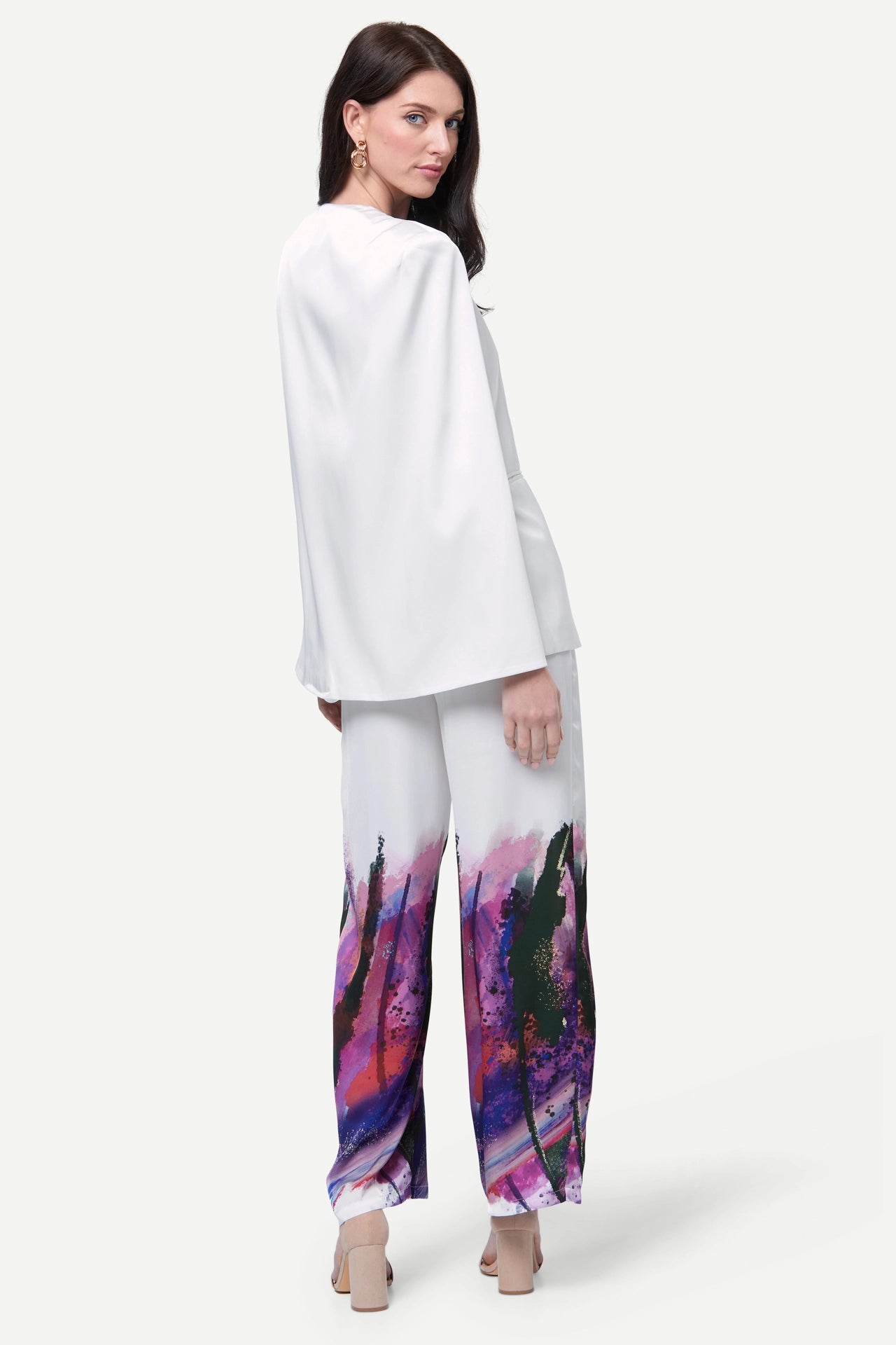 Zafur's Mayfair Satin Trousers in Brushstroke Print