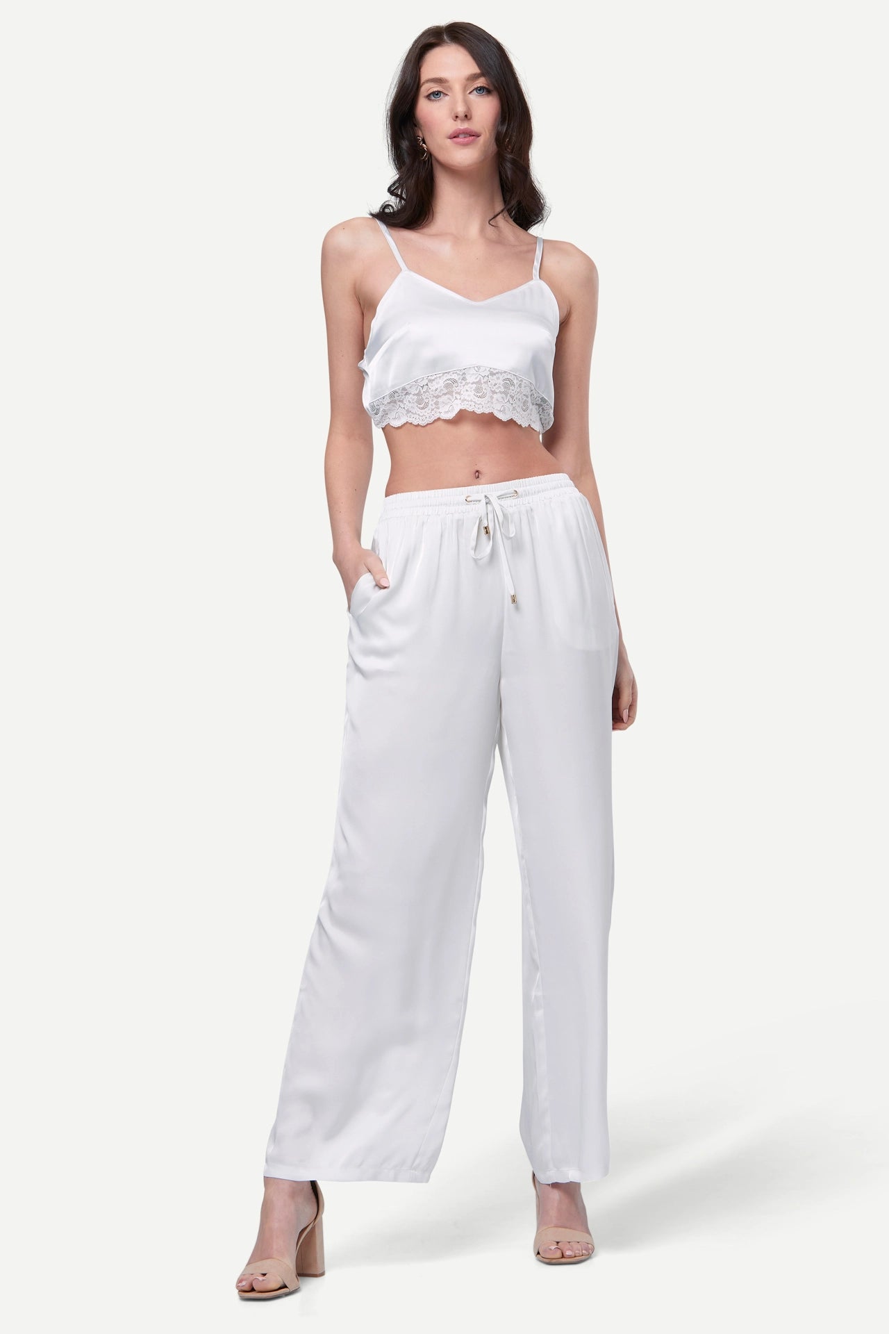 Zafur Mayfair Satin Trousers in White