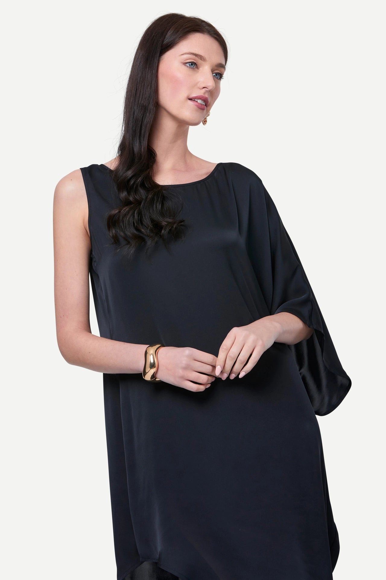 Zafur's Paris Asymmetrical Satin Dress in Black