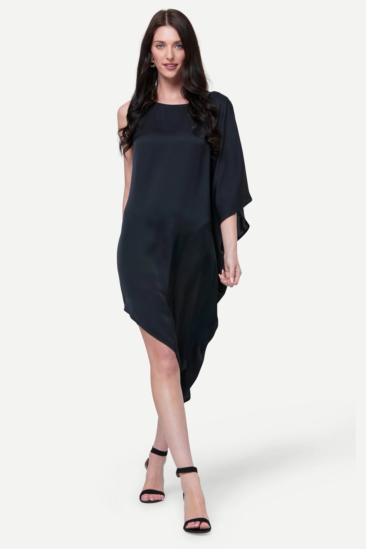 Zafur's Paris Asymmetrical Satin Dress in Black