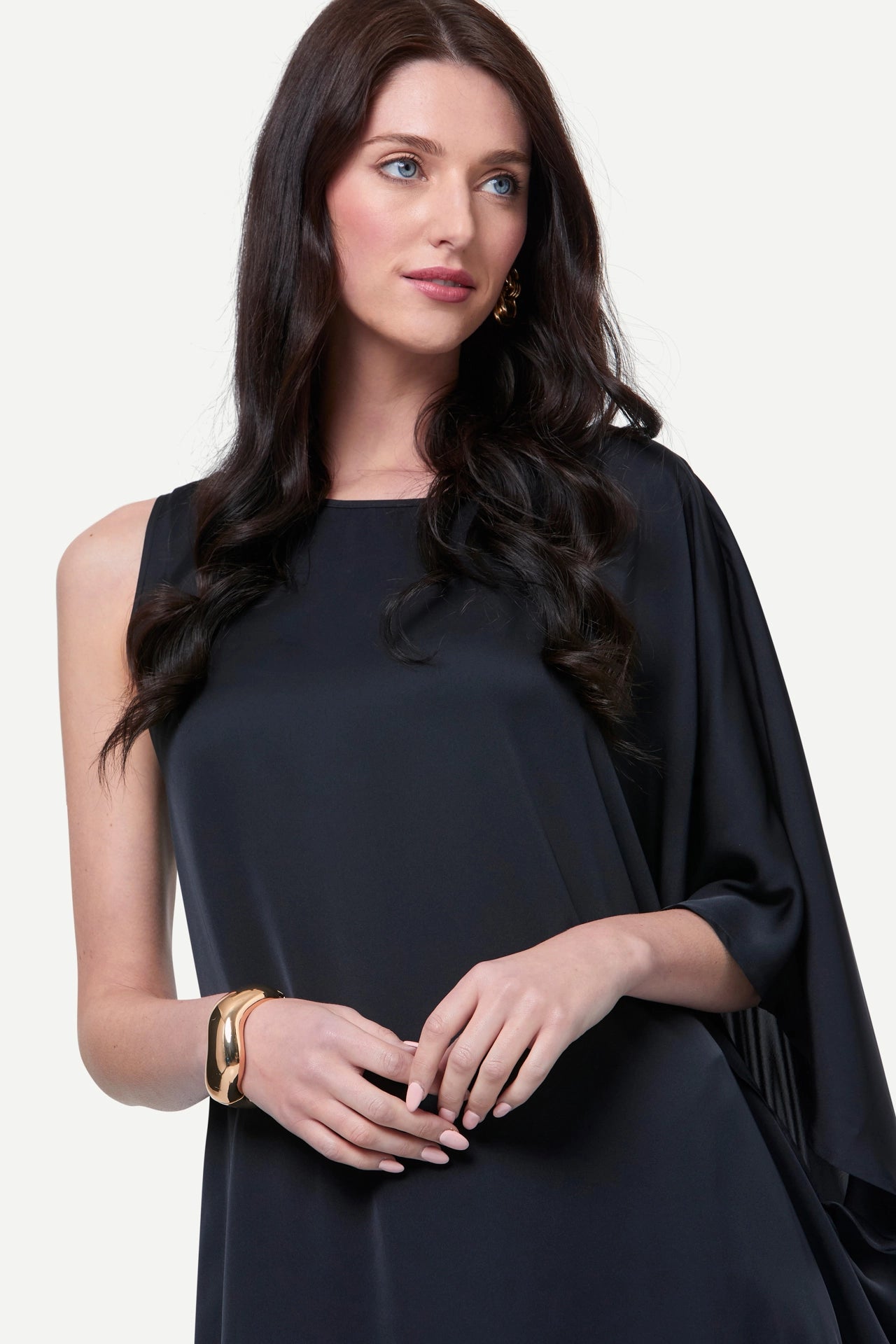 Zafur's Paris Asymmetrical Satin Dress in Black