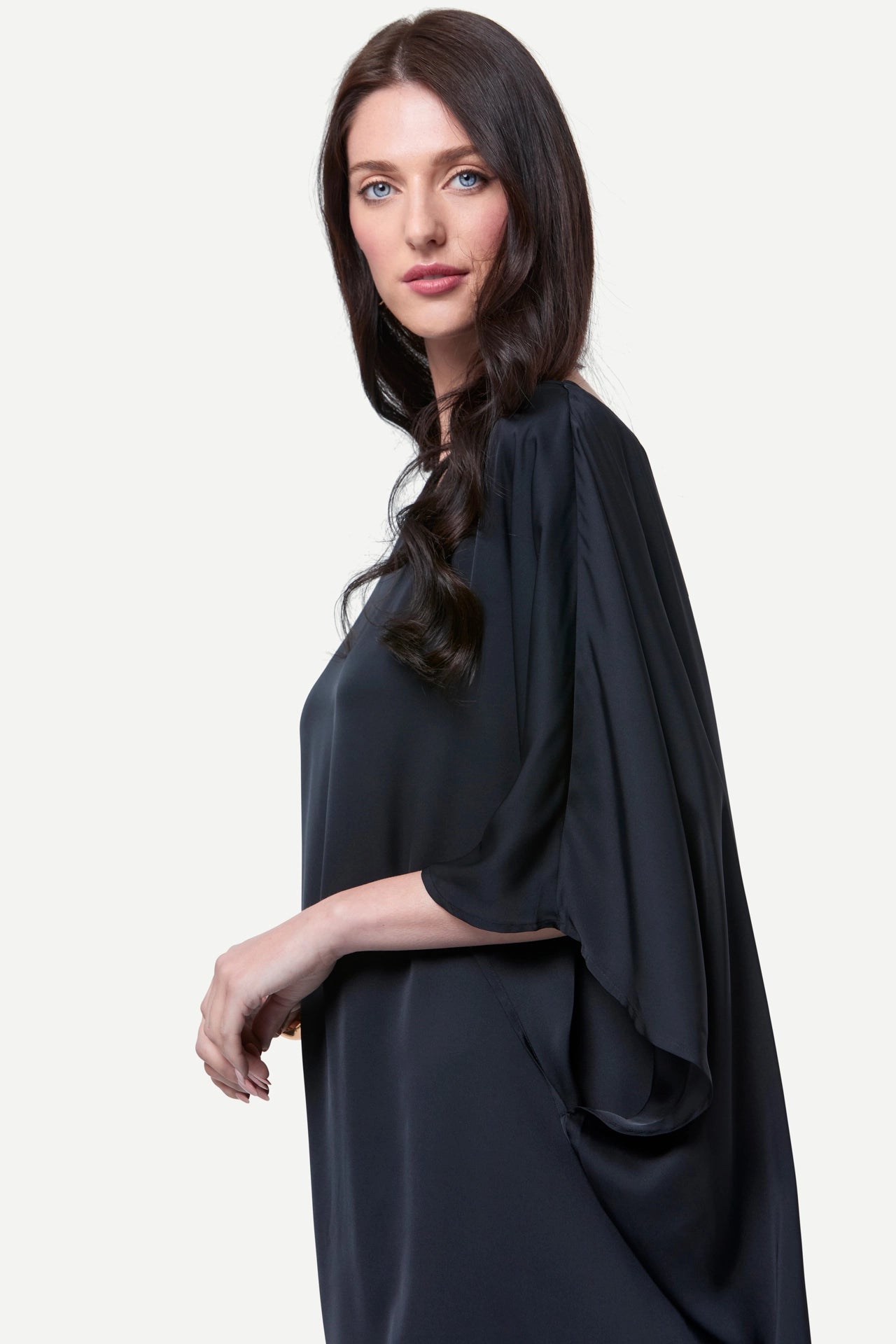 Zafur's Paris Asymmetrical Satin Dress in Black