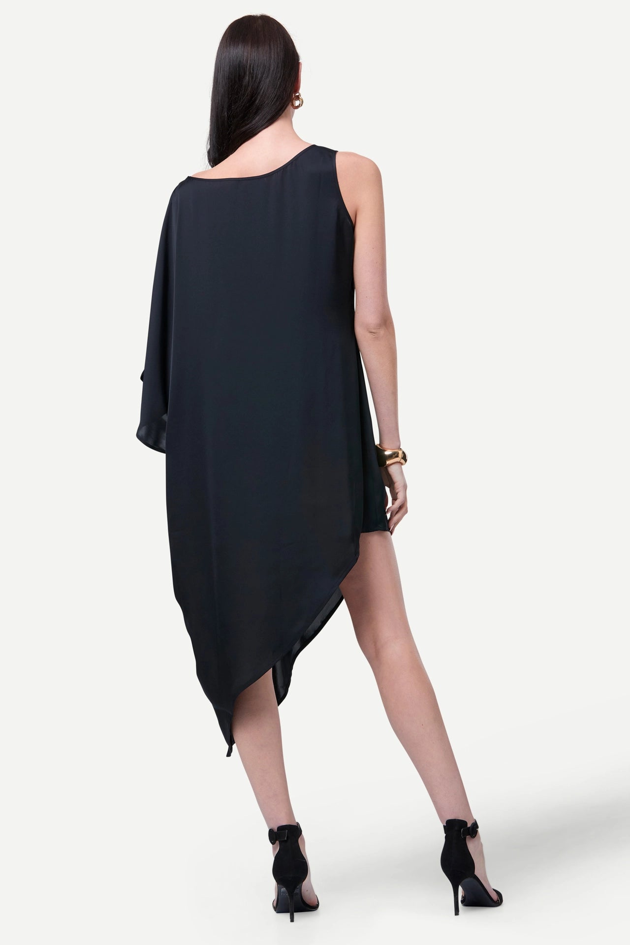 Zafur's Paris Asymmetrical Satin Dress in Black