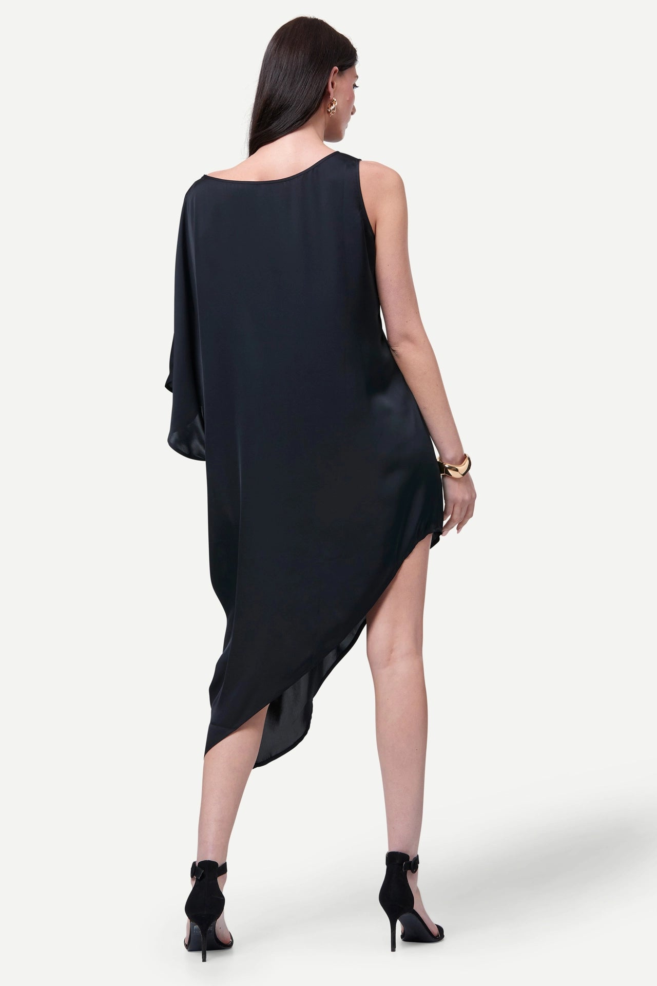 Zafur's Paris Asymmetrical Satin Dress in Black