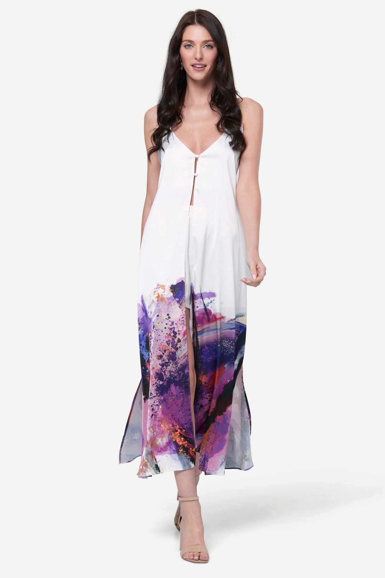 Zafur Positano Beach Dress Cover Up in Brushstroke Print