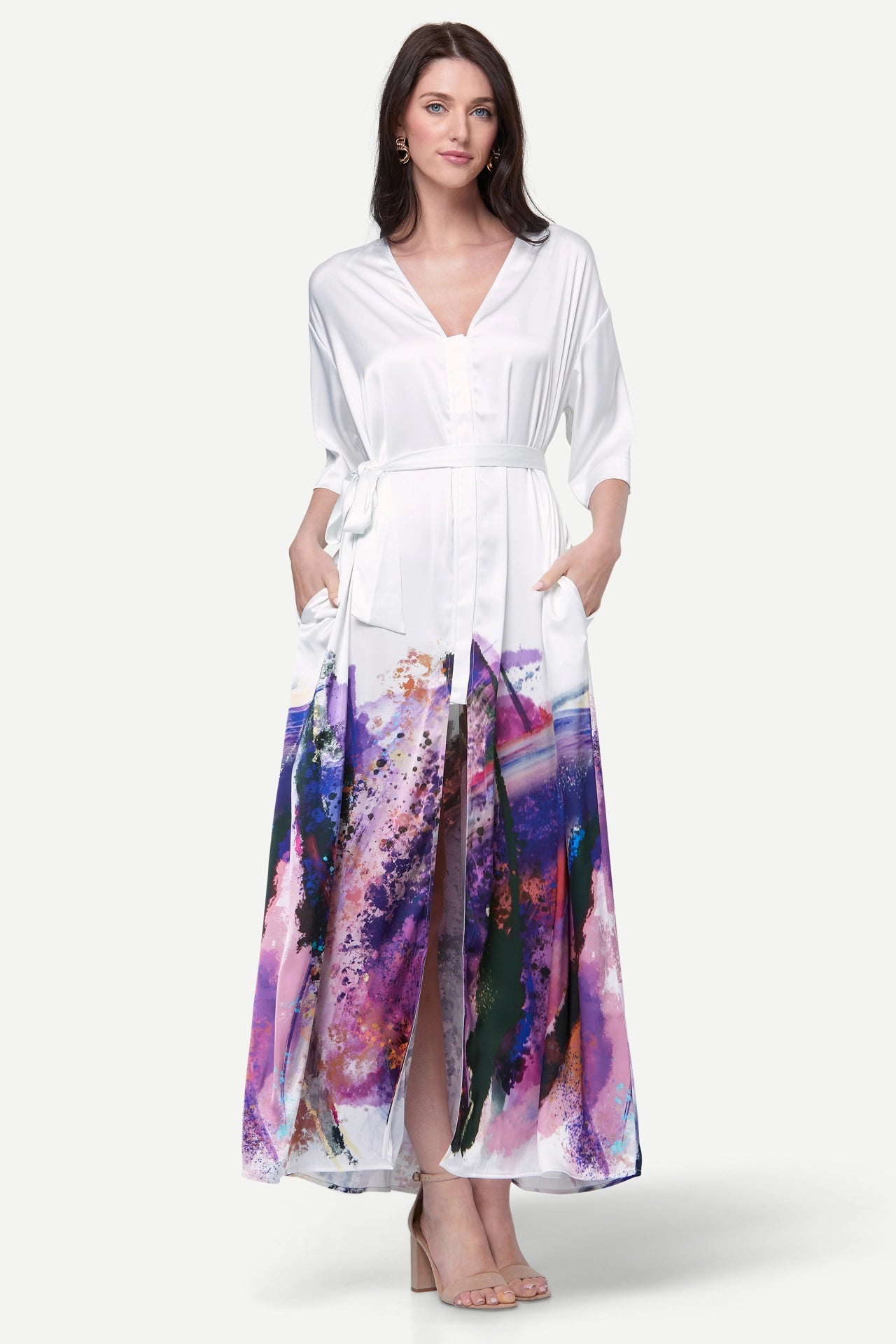 Zafur Santorini Dress in Brushstroke Print