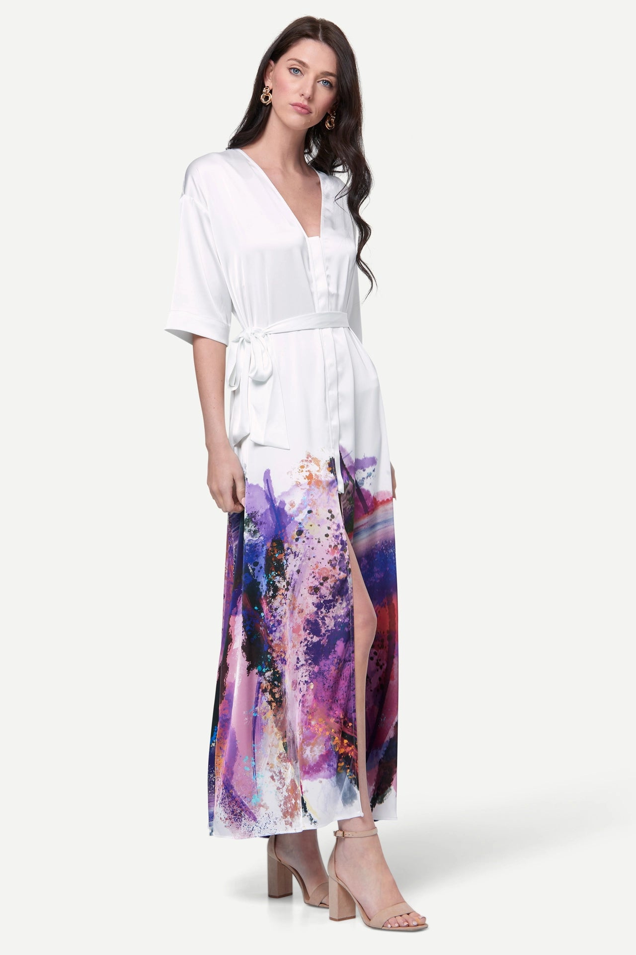 Zafur Santorini Dress in Brushstroke Print