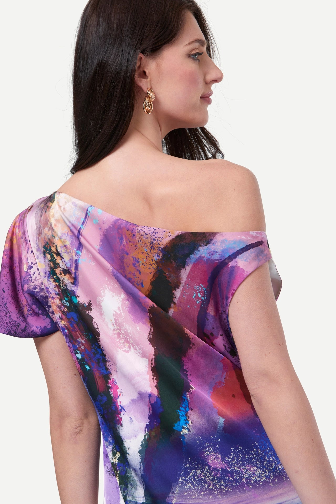 Zafur Shannen Off the Shoulder Dress in Brushstroke Print