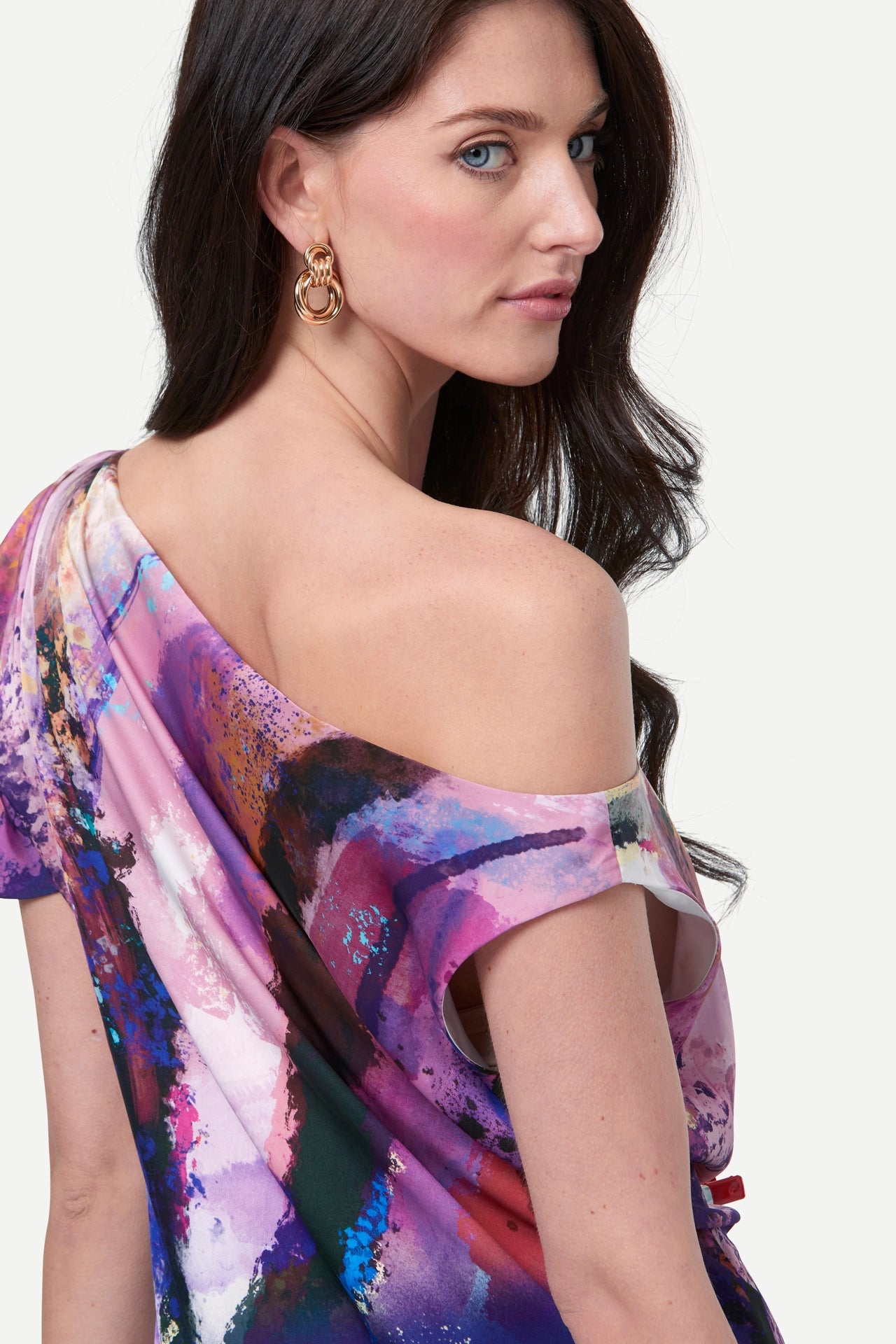 Zafur Shannen Off the Shoulder Dress in Brushstroke Print