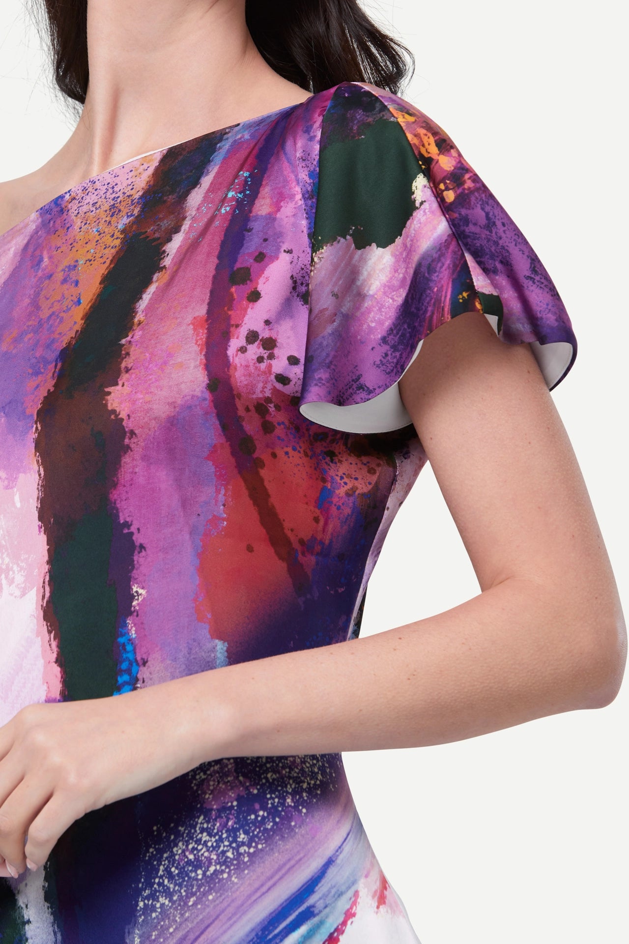 Zafur Shannen Off the Shoulder Dress in Brushstroke Print