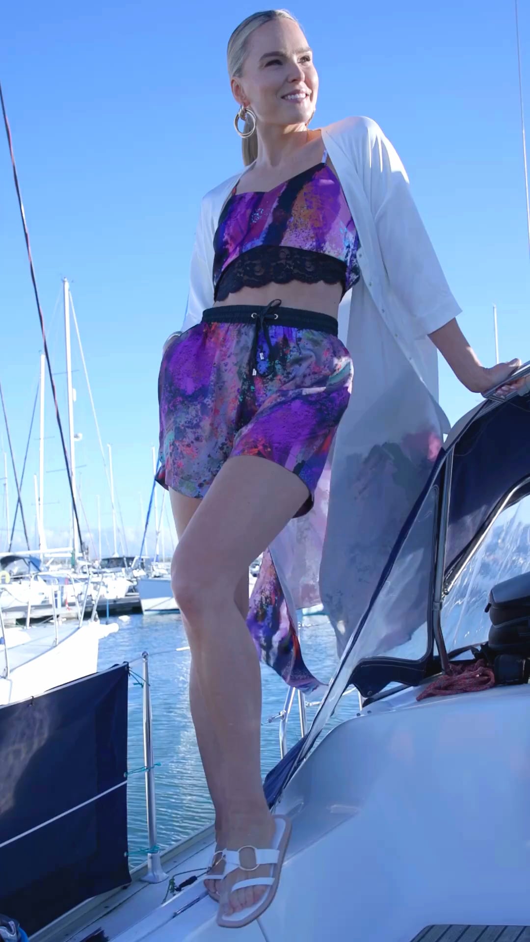 Zafur Satin Bralette Cami Crop Top in Brushstroke Print Video