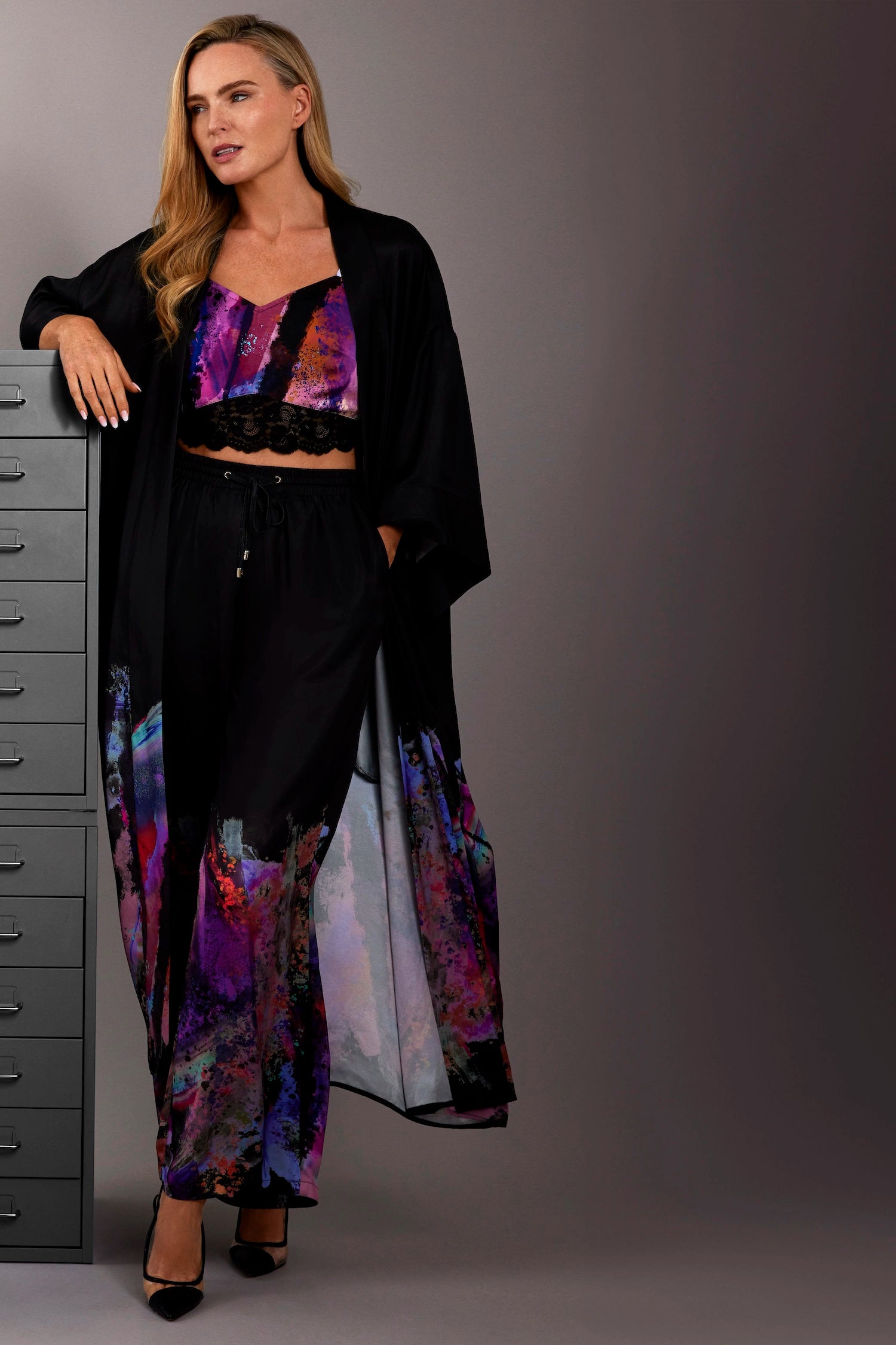 Zafur Destiny Satin Printed Kimono