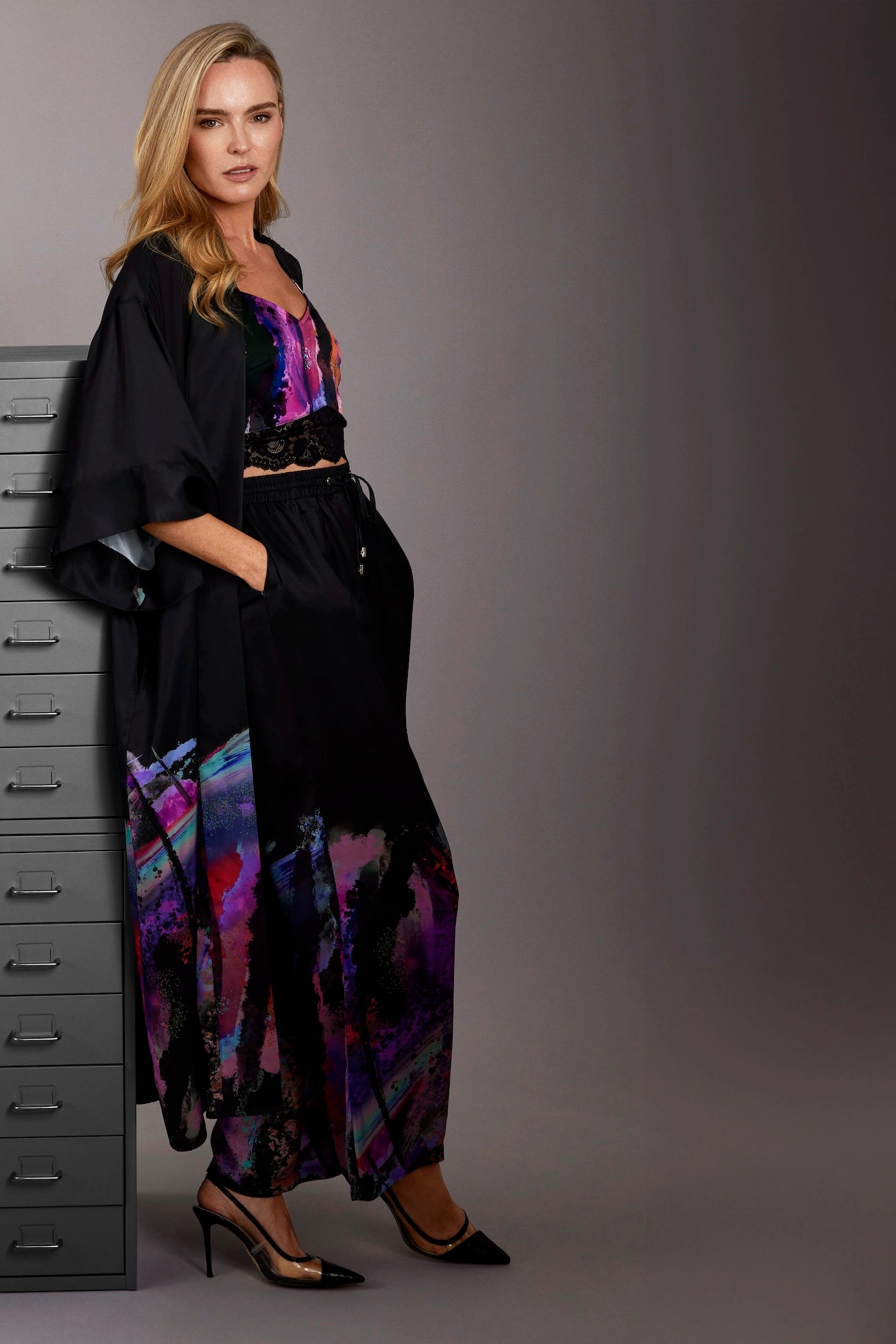Zafur Destiny Satin Printed Kimono