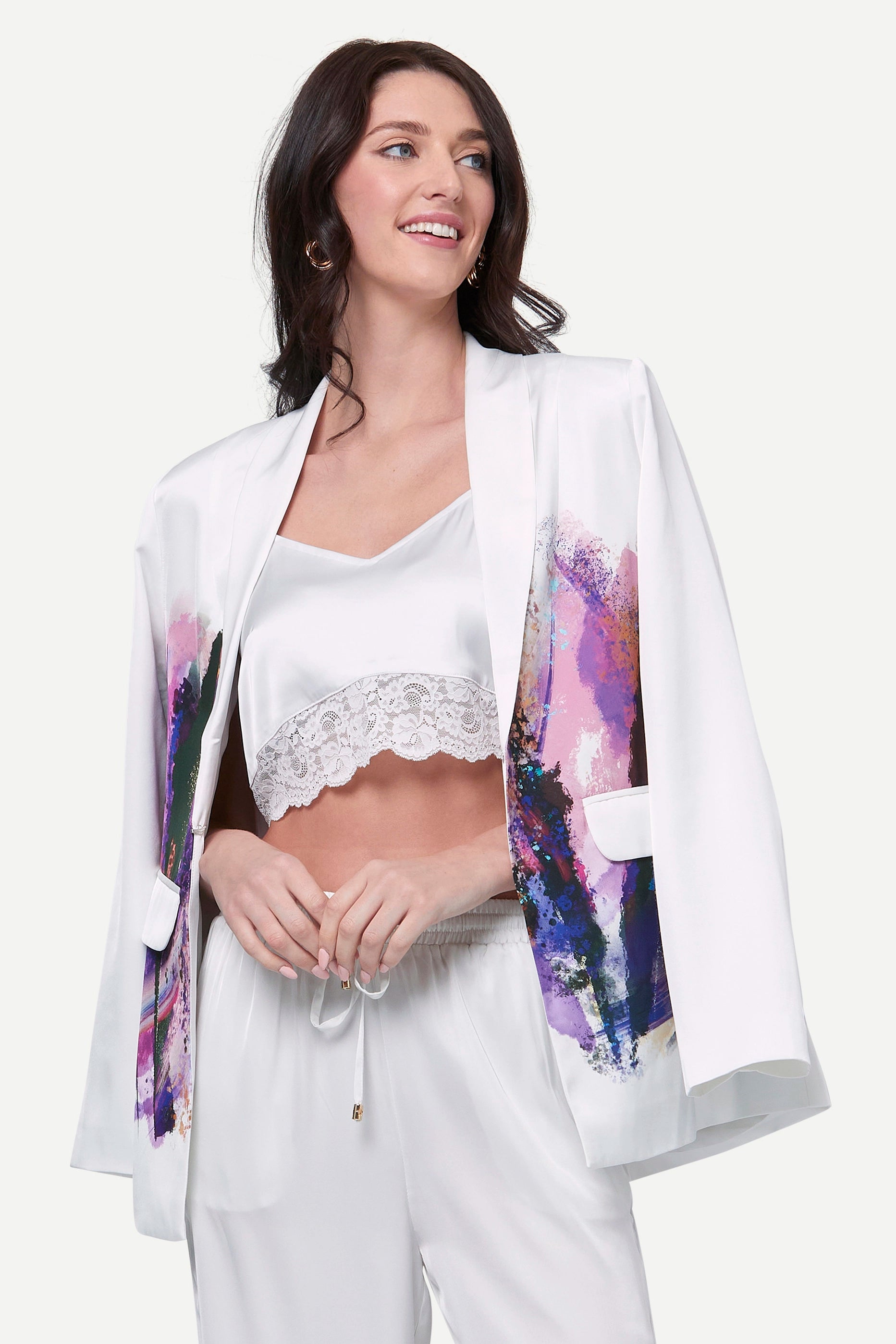Zafur's Mayfair Blazer in Brushstroke Print White
